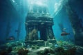 mysterious submerged temple entrance with marine life