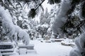 Mysterious texture of cemeteries with winter scenery and snowfall