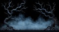 Mysterious twisted trees shrouded in fog on a black background Royalty Free Stock Photo
