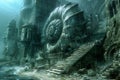 Mysterious Underwater City with Ancient Ruins and Sunken Architecture Artistic Concept