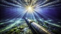 A Mysterious Underwater Pipeline Long Exposure Reveals Secrets of the Deep Oceans Submerged Structure Illuminated by Royalty Free Stock Photo