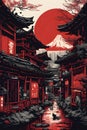 Mysterious Urban Japan: A Dark Magic Splash of Red