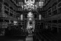 Mysterious view of the interior of the Church of Peace in Jawor in grayscale