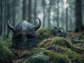 Mysterious Viking helmet in the forest Royalty Free Stock Photo