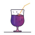 Mysterious violet-pink cocktail. Drink in a glass goblet with a paper straw tube. Outline vector icon Royalty Free Stock Photo