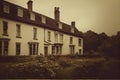 Mysterious white house in London with garden english style house exterior