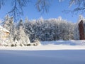 Mysterious winter landscape majestic mountains in winter. Magical winter snow covered tree. Winter road in the mountains. In antic Royalty Free Stock Photo