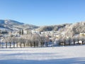 Mysterious winter landscape majestic mountains in winter. Magical winter snow covered tree. Winter road in the mountains. In antic Royalty Free Stock Photo