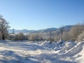 Mysterious winter landscape majestic mountains in winter. Magical winter snow covered tree. Winter road in the mountains. In antic Royalty Free Stock Photo