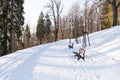 Mysterious winter landscape majestic mountains in winter. Magical winter snow covered tree. Winter road in the mountains. Dramat Royalty Free Stock Photo