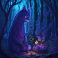 Mysterious witch cat in the darkness of the forest Leonardo AI Computer Generated image Royalty Free Stock Photo