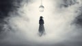 Mysterious Witch In Suspended Monochromatic Fog