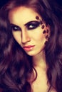 Mysterious woman with extravagant makeup. Royalty Free Stock Photo