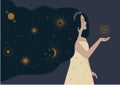 Mysterious woman Vector Space illustration with stars in hair