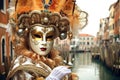 a mysterious woman in venice carnival mask.