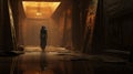 Mysterious Woman Walking Towards Light In Ominous Egyptian Setting