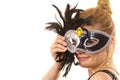Mysterious woman wearing carnival mask Royalty Free Stock Photo