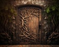 Mysterious wooden door with patterns.