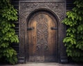 Mysterious wooden door with patterns.