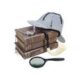 Mystery Books with Hat, Magnifier, Pipe and Pocket Watch Royalty Free Stock Photo