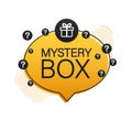 Mystery box banner. Packaging for concept design. Surprise present. Package design. Help symbol. Question mark icon Royalty Free Stock Photo