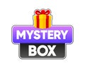 Mystery Box banner. Present secret surprise. Mystery box gift and question icon. Vector illustration. Royalty Free Stock Photo