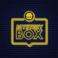 Mystery box. Packaging for concept design. Surprise present. Package design. Help symbol. Neon icon. Vector stock Royalty Free Stock Photo