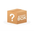 Mystery box. Packaging for concept design. Surprise present. Package design. Help symbol. Question mark icon. Vector stock Royalty Free Stock Photo