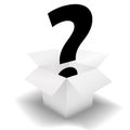 Mystery Box question mark in white carton Royalty Free Stock Photo