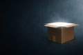 Mystery cardboard box on dark background 3d illustrations