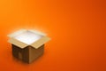 Mystery cardboard box on orange background 3d illustrations