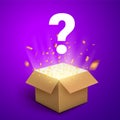 Mystery contest box, lucky prize present surprise secret. Mystery box gift question icon Royalty Free Stock Photo