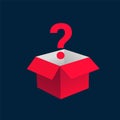 Mystery contest red box, lucky prize present surprise secret. Mystery box gift question icon. Royalty Free Stock Photo