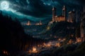 Mystery creepy view of Roman Forum at night. Amazing night illuminated view of the Saint Nicholas Roman Catholic Cathedral House Royalty Free Stock Photo