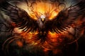 Mystery eagle with big wings and blaze with patterns on background. Generative AI