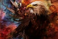 Mystery eagle with colorful patterns on background. Generative AI