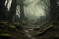 Mystery forest shrouded in mist, believed to be the home of mythical creatures and spirits. Generative AI Royalty Free Stock Photo