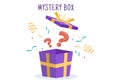 Mystery Gift Box with Cardboard Box Open Inside with a Question Mark, Lucky Gift or Other Surprise in Flat Illustration Royalty Free Stock Photo