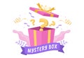 Mystery Gift Box with Cardboard Box Open Inside with a Question Mark, Lucky Gift or Other Surprise in Flat Illustration