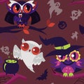 Mystery Halloween nightbirds flat seamless pattern