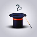 Mystery Magic Hat With Wand. Question Vector Illustration