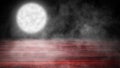 Mystery moon with smoke on wooden tabletop. Mystical night background for design and copyspace Royalty Free Stock Photo