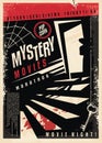 Mystery movies cinema poster design with strange silhouette looking through the basement door Royalty Free Stock Photo