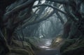 Mystery path in fairy tale forest. Generative AI illustration Royalty Free Stock Photo