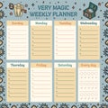 Mystery Pirate Boy Weekly Task Planner. School Schedule on Week for Class, Lesson, Plan and Section. Ready to print with