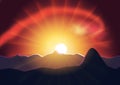 Mystery sunset behind the mountains Royalty Free Stock Photo