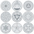 Mystery, witchcraft, occult, alchemy, mystical vintage gothic vector tattoo symbols Royalty Free Stock Photo