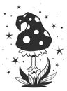 Mystic amanita icon. Black magic forest mushroom