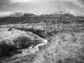 Mystic atmosphere awithin trek t River Etive in Glencoe moutains Royalty Free Stock Photo