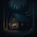 Mystic cabin it the forest. Halloween night.